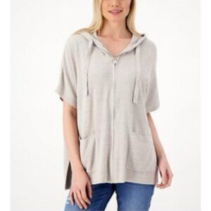 Barefoot Dreams CozyChic Ultra Lite Hood Cardigan XS Gray Short Sleeve NEW $185